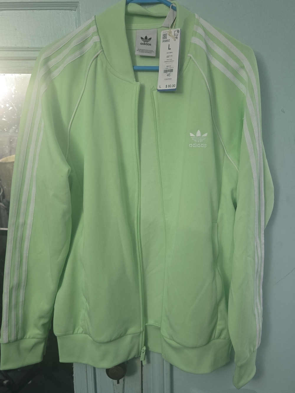 adidas Light Green Track Jacket with White Stripes